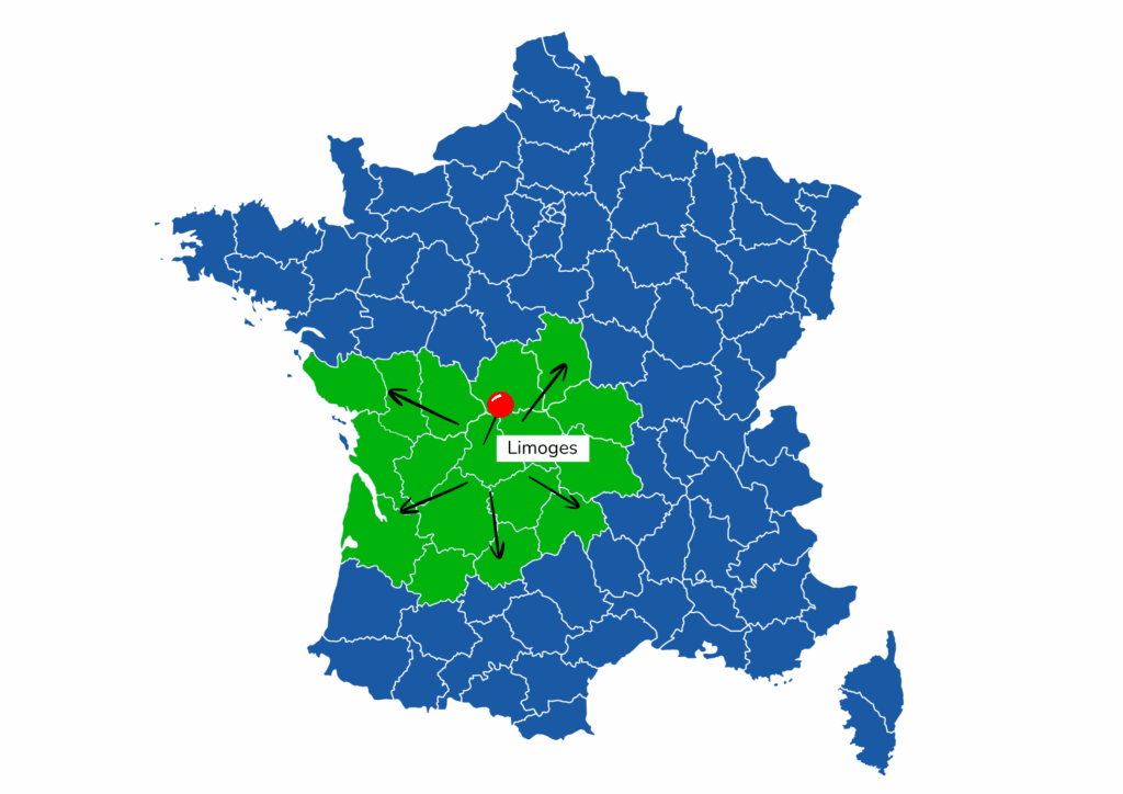 Carte de la France avec la localisation de Limoges